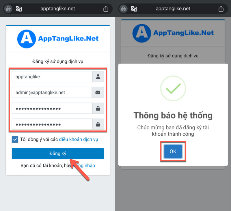 Đăng ký tài khoản AppTangLike.Net