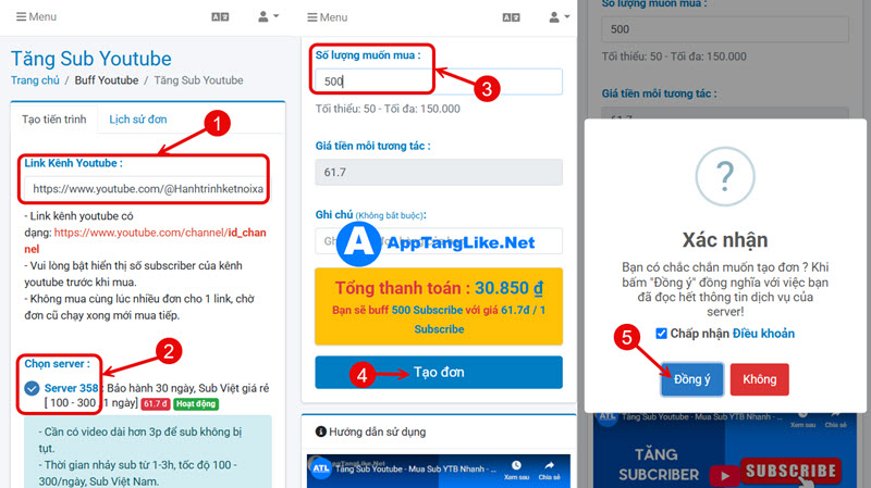 Tạo đơn Tăng Sub YouTube