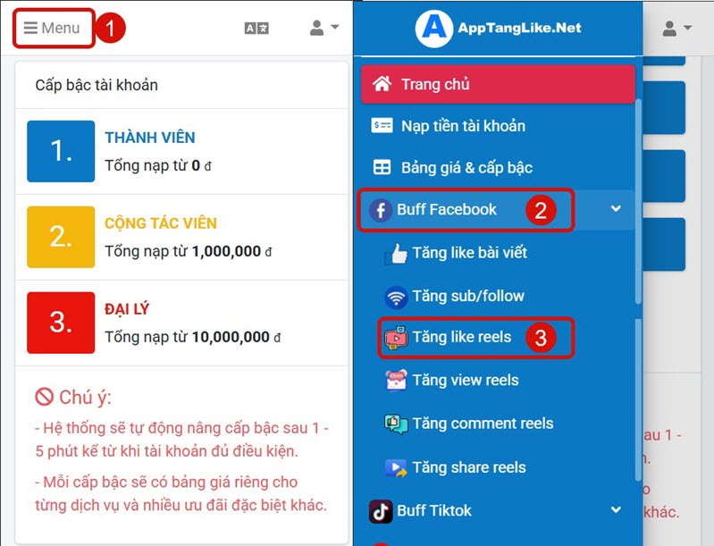 truy cập trang tăng like reels facebook