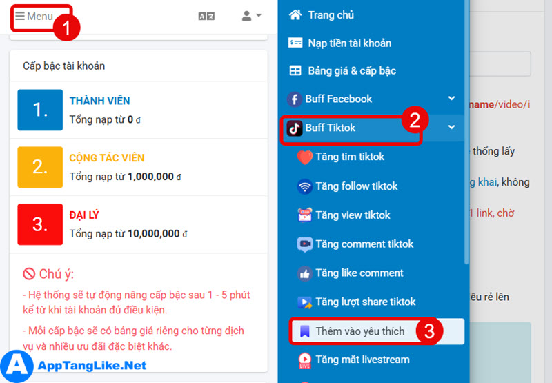 truy câp dịch vụ tăng save yêu thích video tiktok