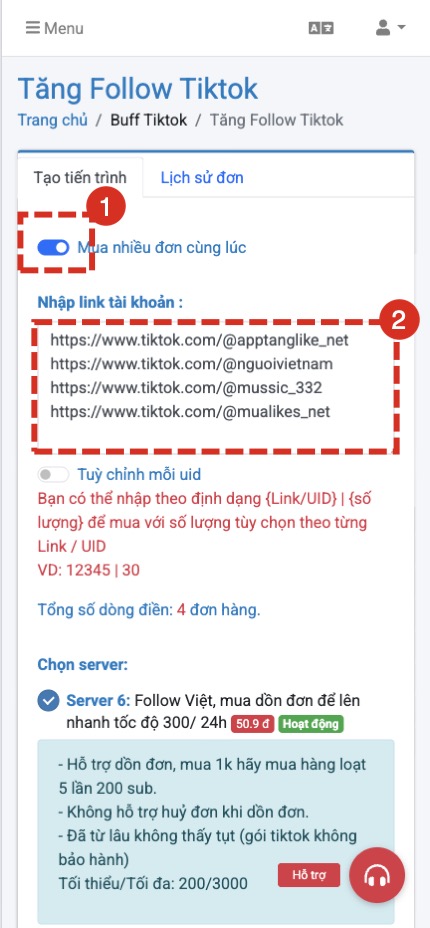 Book nhiều đơn cùng lúc