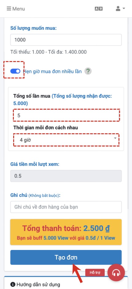 Cài đặt hẹn giờ mua đơn